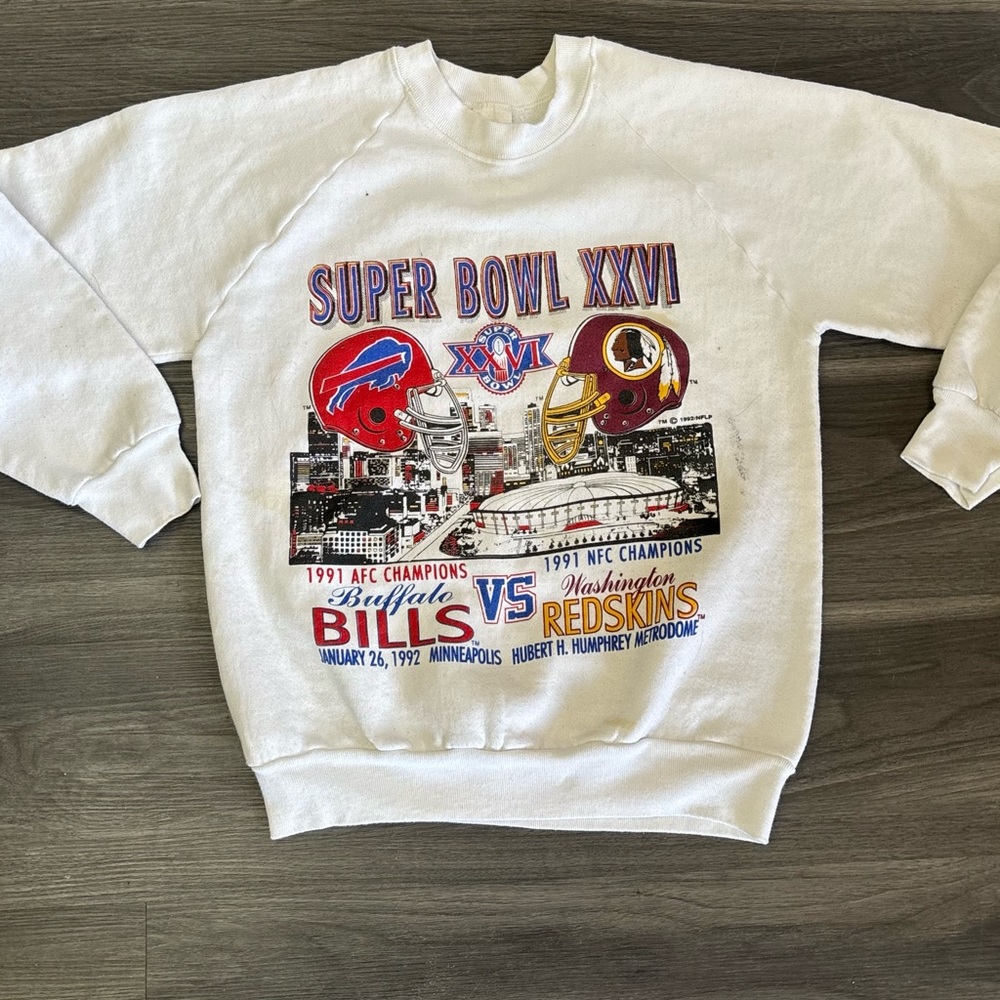 Vintage 1992 Super Bowl XXVI Buffalo Bills Washington Redskins Crewneck S/M